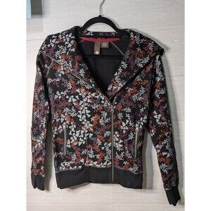 Element Women Moto Hoodie Small Full Zip Asymmetrical Abstract Print RARE Jacket